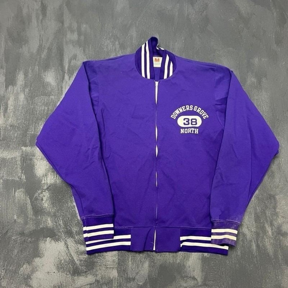 Vintage Downers Grove Zip Up Track Jacket Mens Medium Purple 1960s Champion